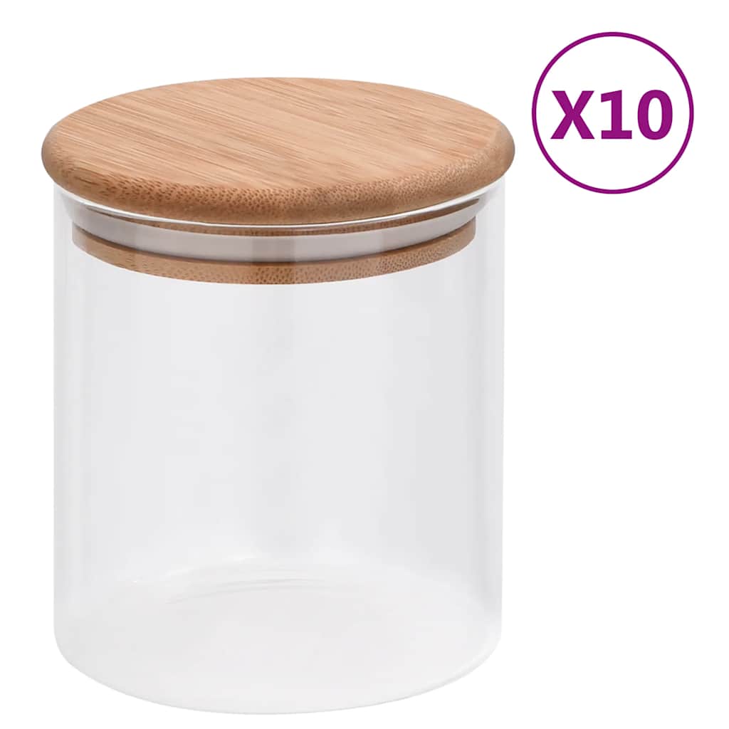 opbevaringsglas med bambuslåg 10 stk. 600 ml