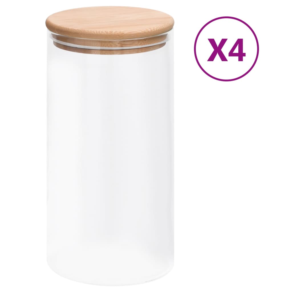 opbevaringsglas med bambuslåg 4 stk. 1200 ml