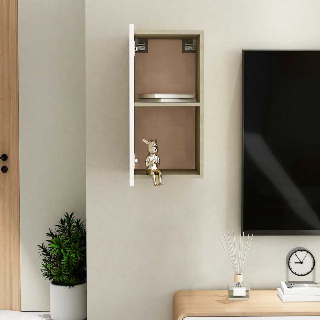tv-bord 30,5x30x60 cm konstrueret træ hvid og sonoma-eg