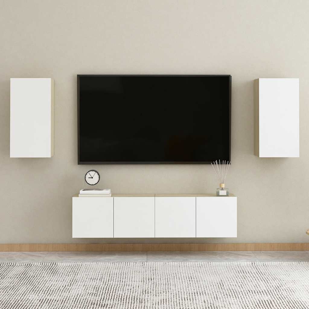tv-bord 30,5x30x60 cm konstrueret træ hvid og sonoma-eg