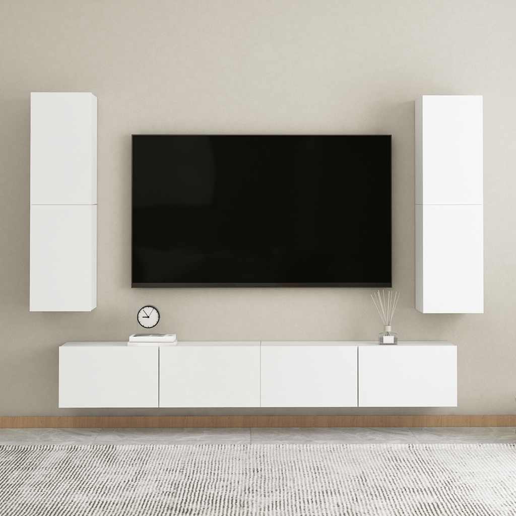 tv-bord 30,5x30x110 cm konstrueret træ hvid