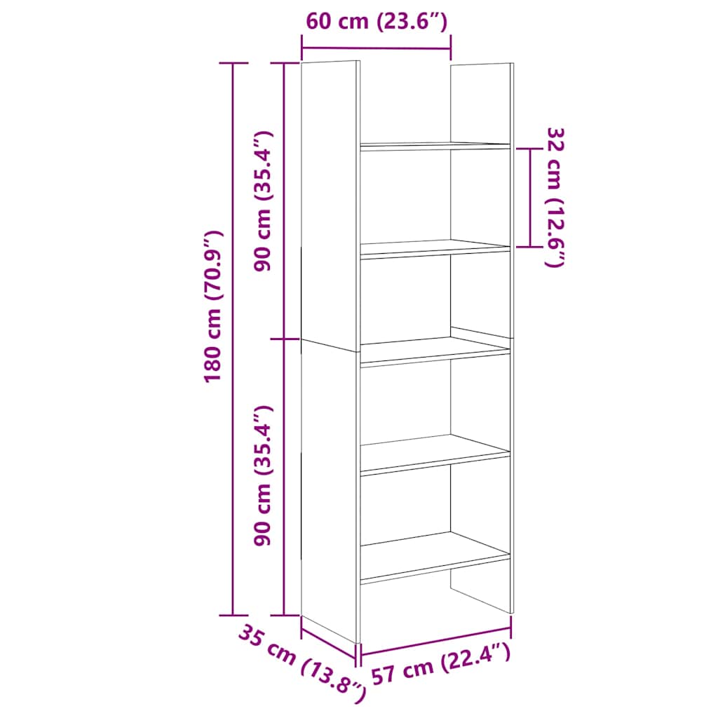bogreol 60x35x180 cm konstrueret træ hvid