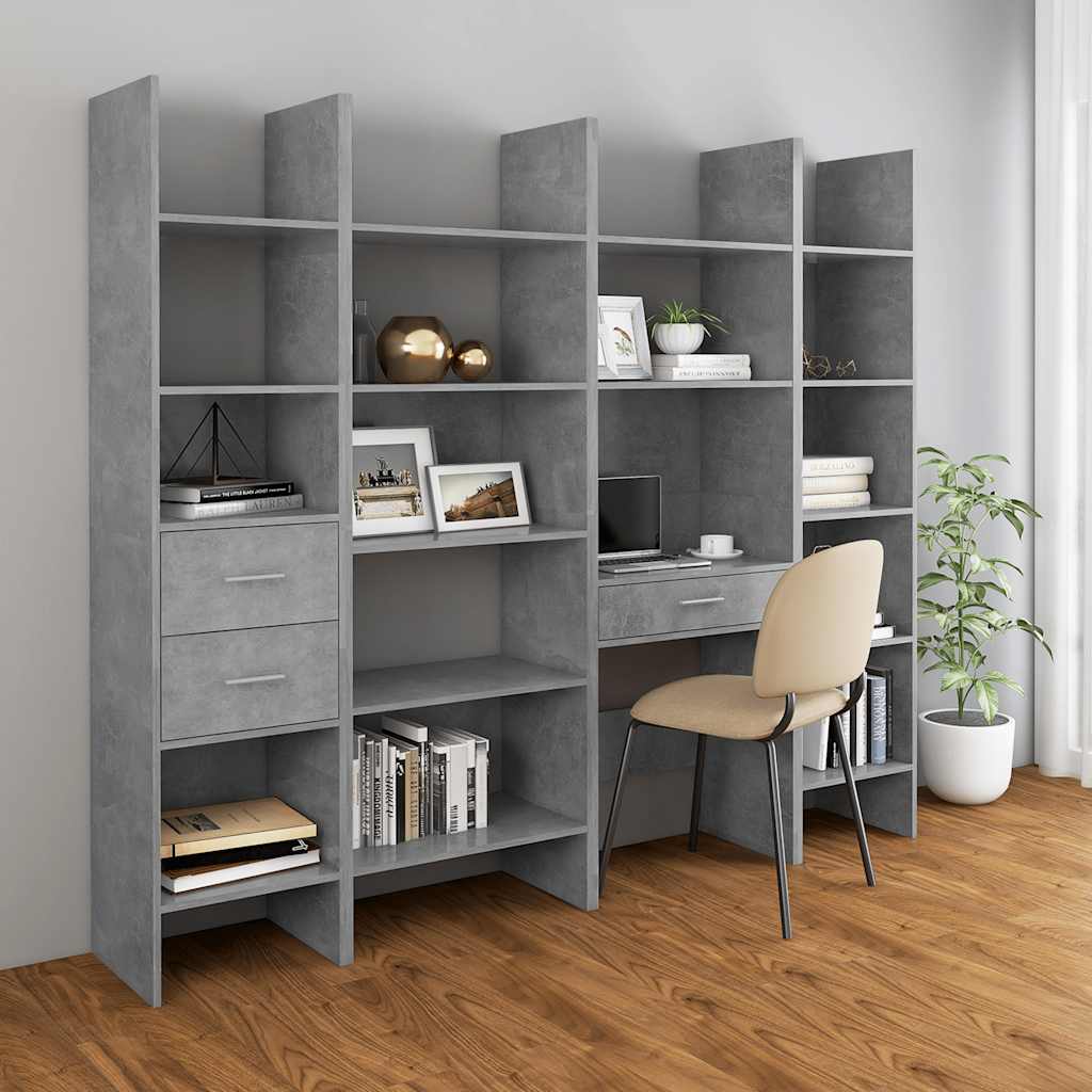 bogreol 40x35x180 cm konstrueret træ betongrå