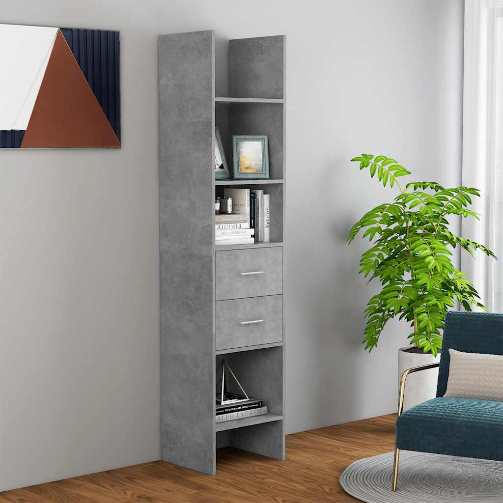 bogreol 40x35x180 cm konstrueret træ betongrå