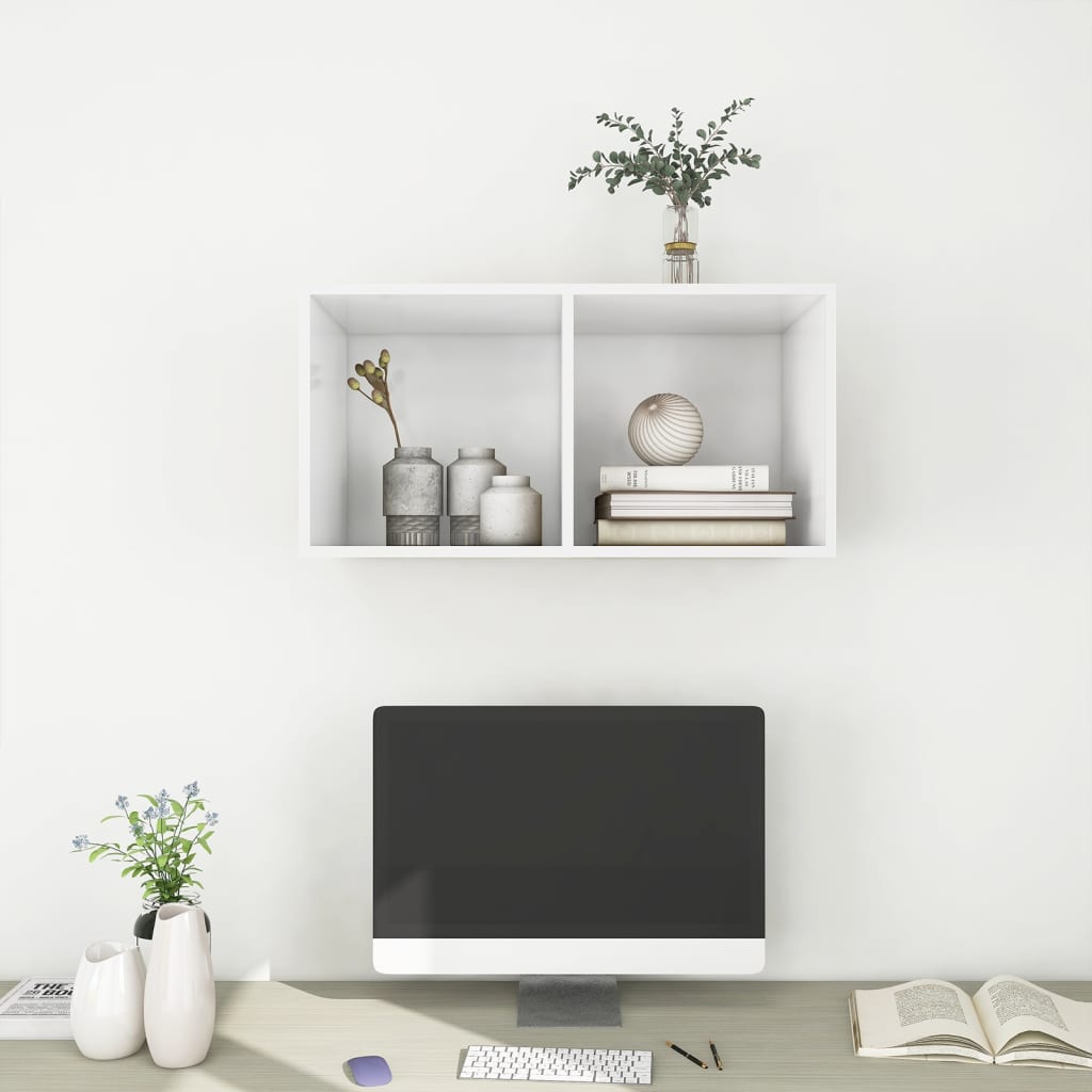 væghængt tv-bord 37x37x72 cm konstrueret træ hvid