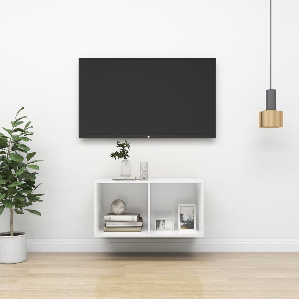 væghængt tv-bord 37x37x72 cm konstrueret træ hvid