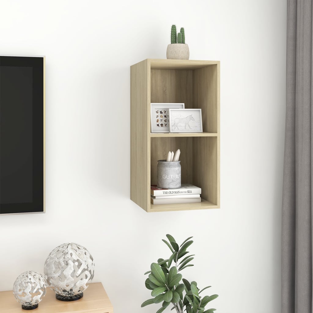 væghængt tv-bord 37x37x72 cm konstrueret træ sonoma-eg
