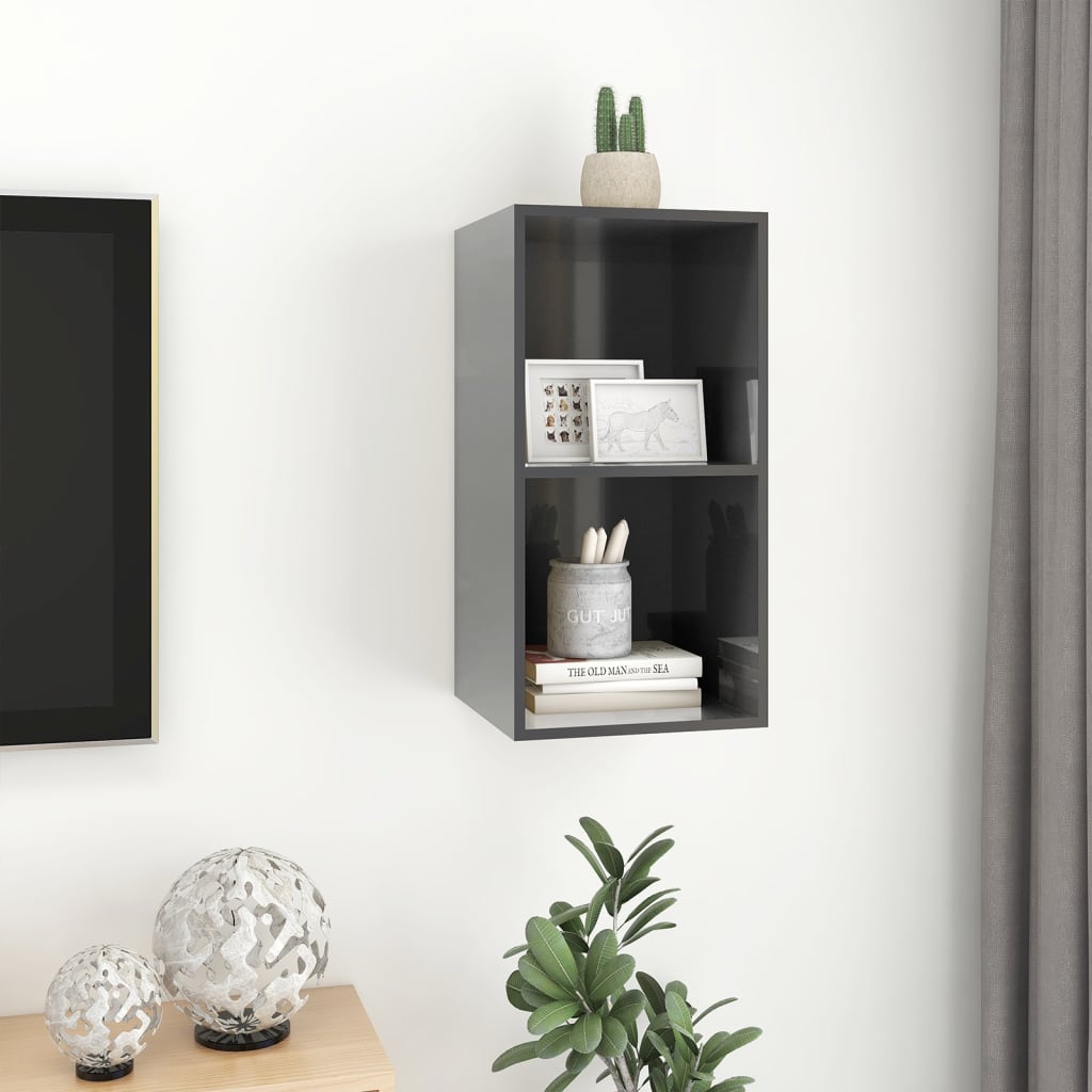 væghængt tv-bord 37x37x72 cm konstrueret træ grå højglans