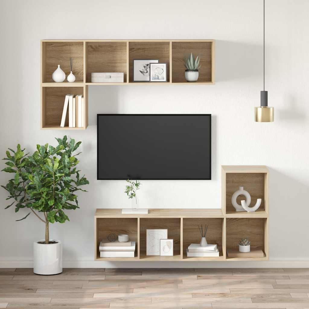 væghængt tv-skab 37x37x107 cm konstrueret træ sonoma-eg