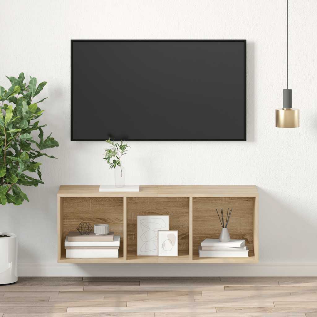 væghængt tv-skab 37x37x107 cm konstrueret træ sonoma-eg
