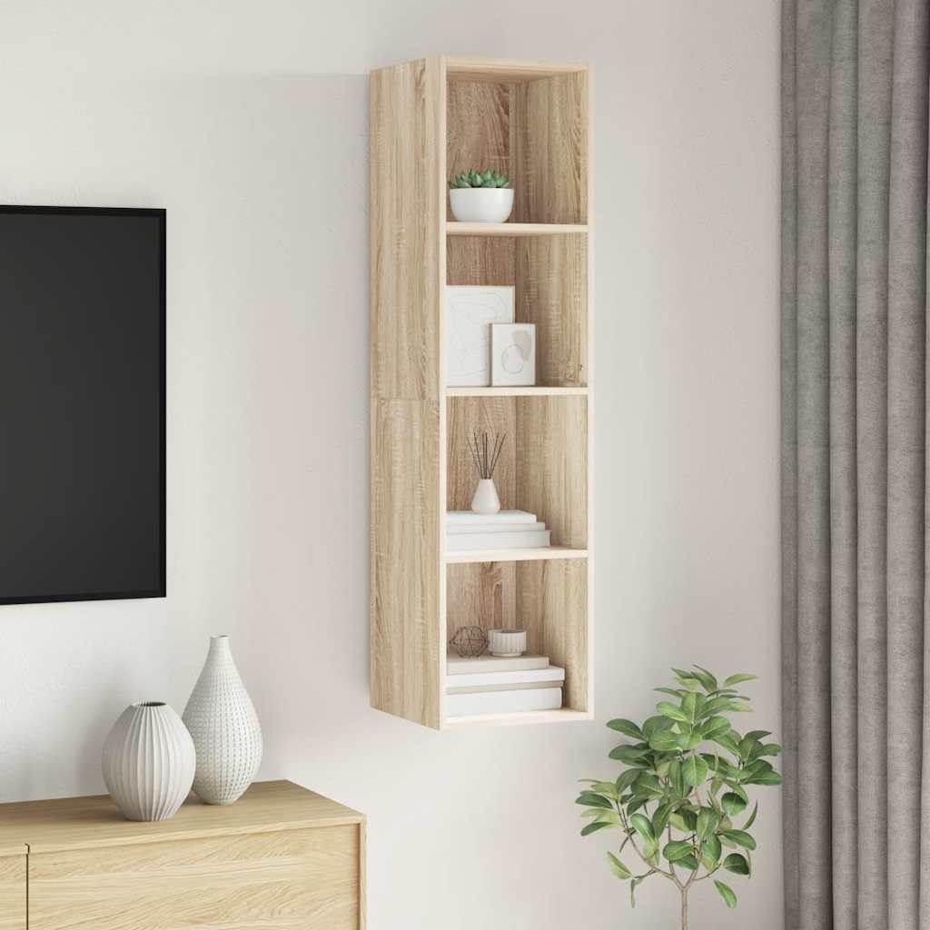 væghængt tv-skab 37x37x142,5 cm konstrueret træ sonoma-eg