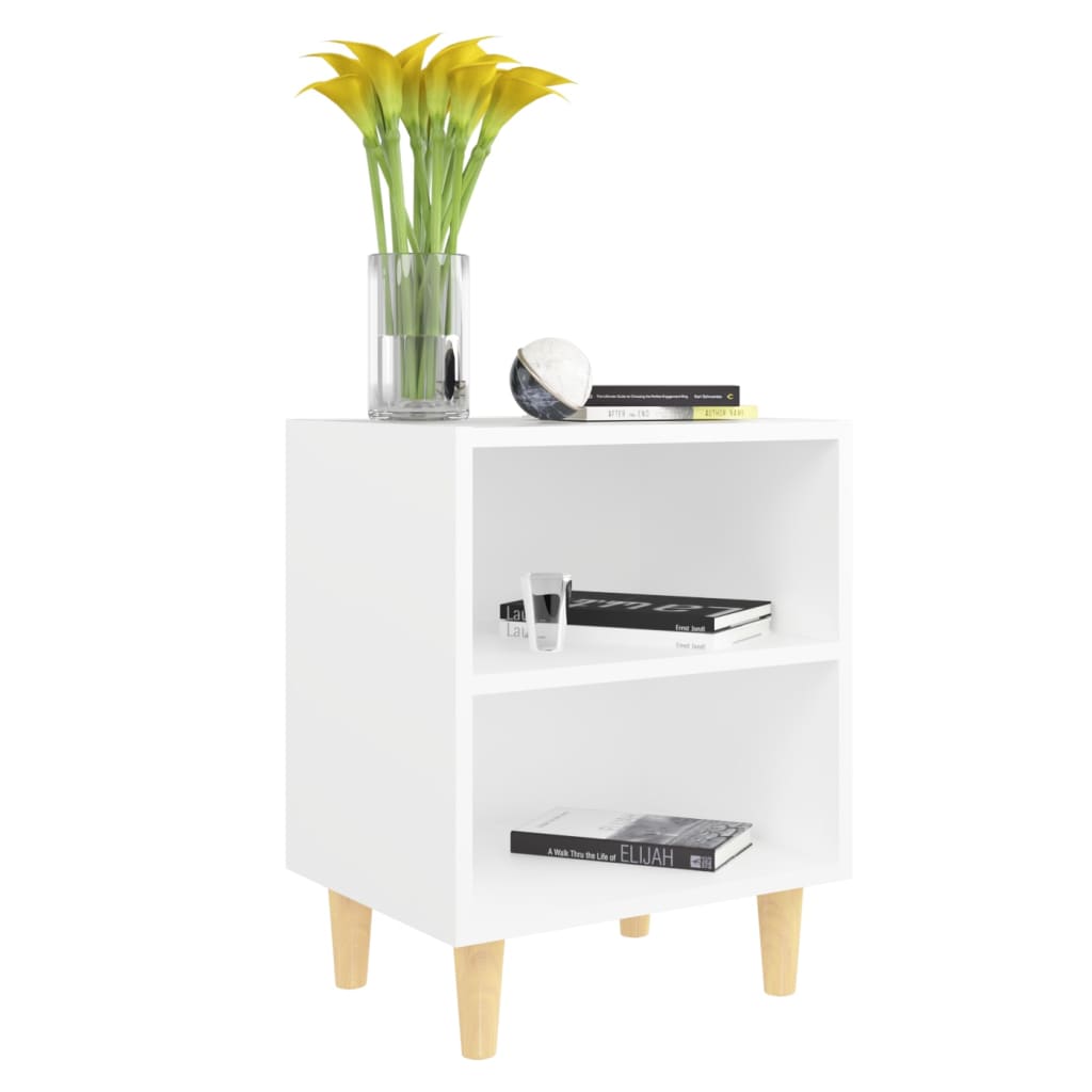 sengeskabe m. massive træben 2 stk. 40x30x50 cm hvid