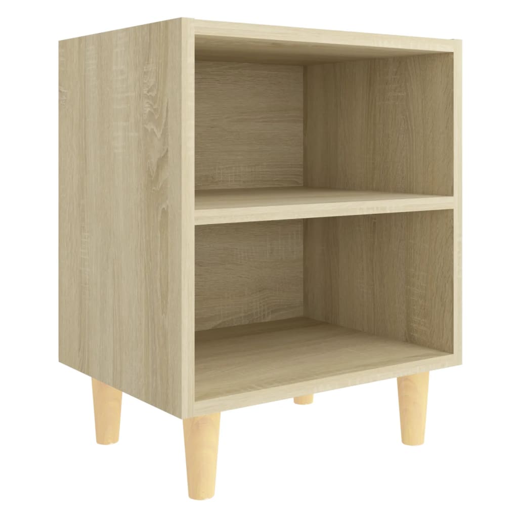 sengeskabe m. massive træben 2 stk. 40x30x50 cm sonoma-eg