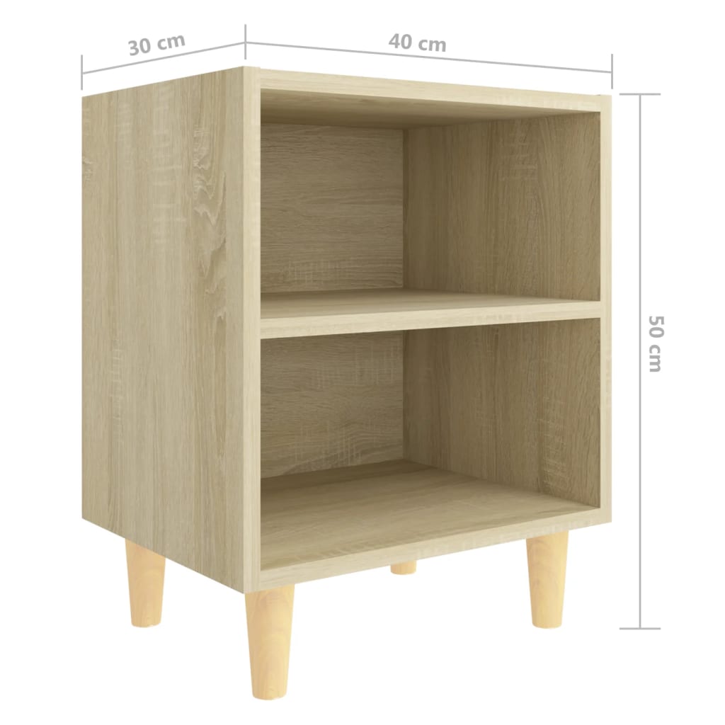 sengeskabe m. massive træben 2 stk. 40x30x50 cm sonoma-eg
