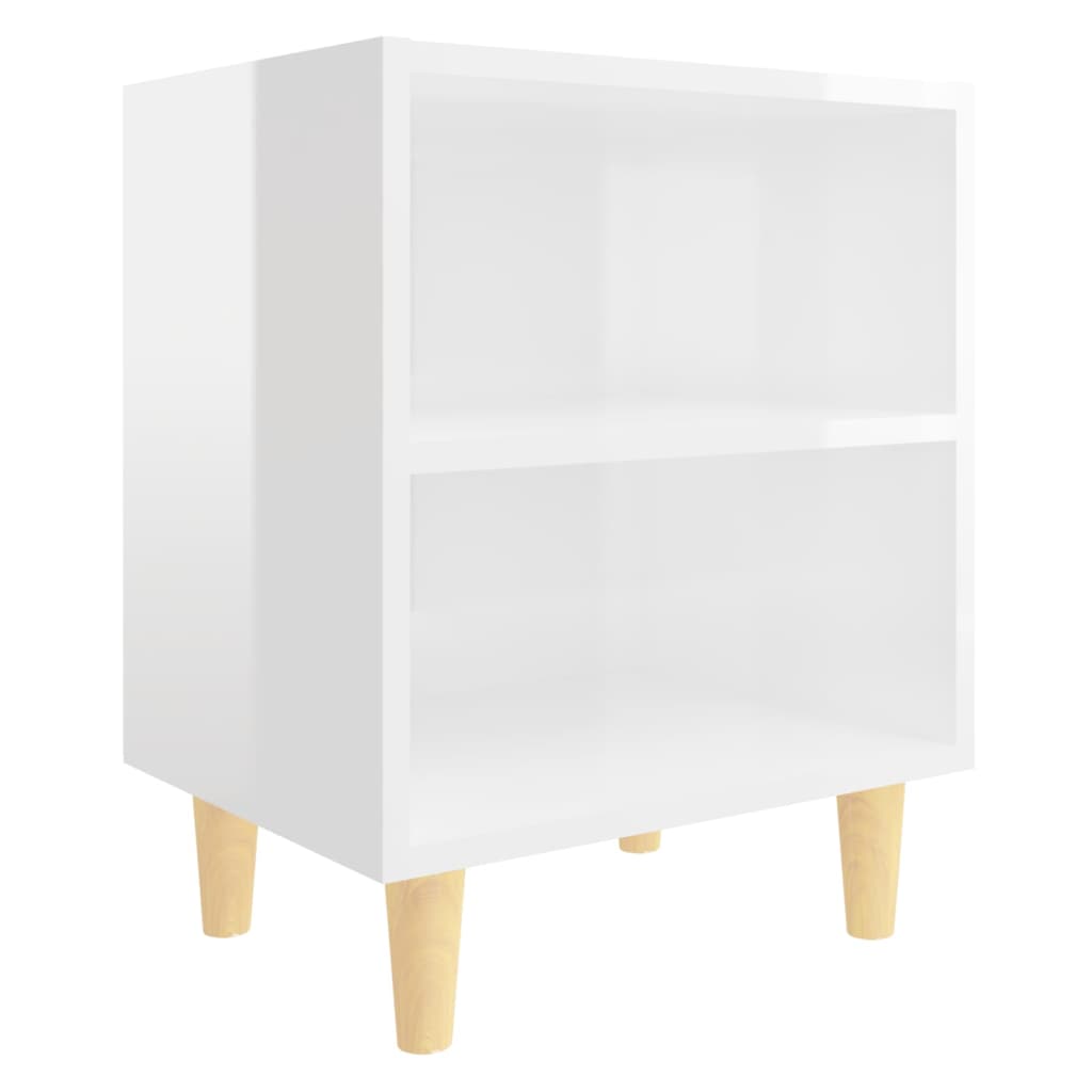 sengeskabe 2 stk. m. massive træben 40x30x50 cm hvid højglans