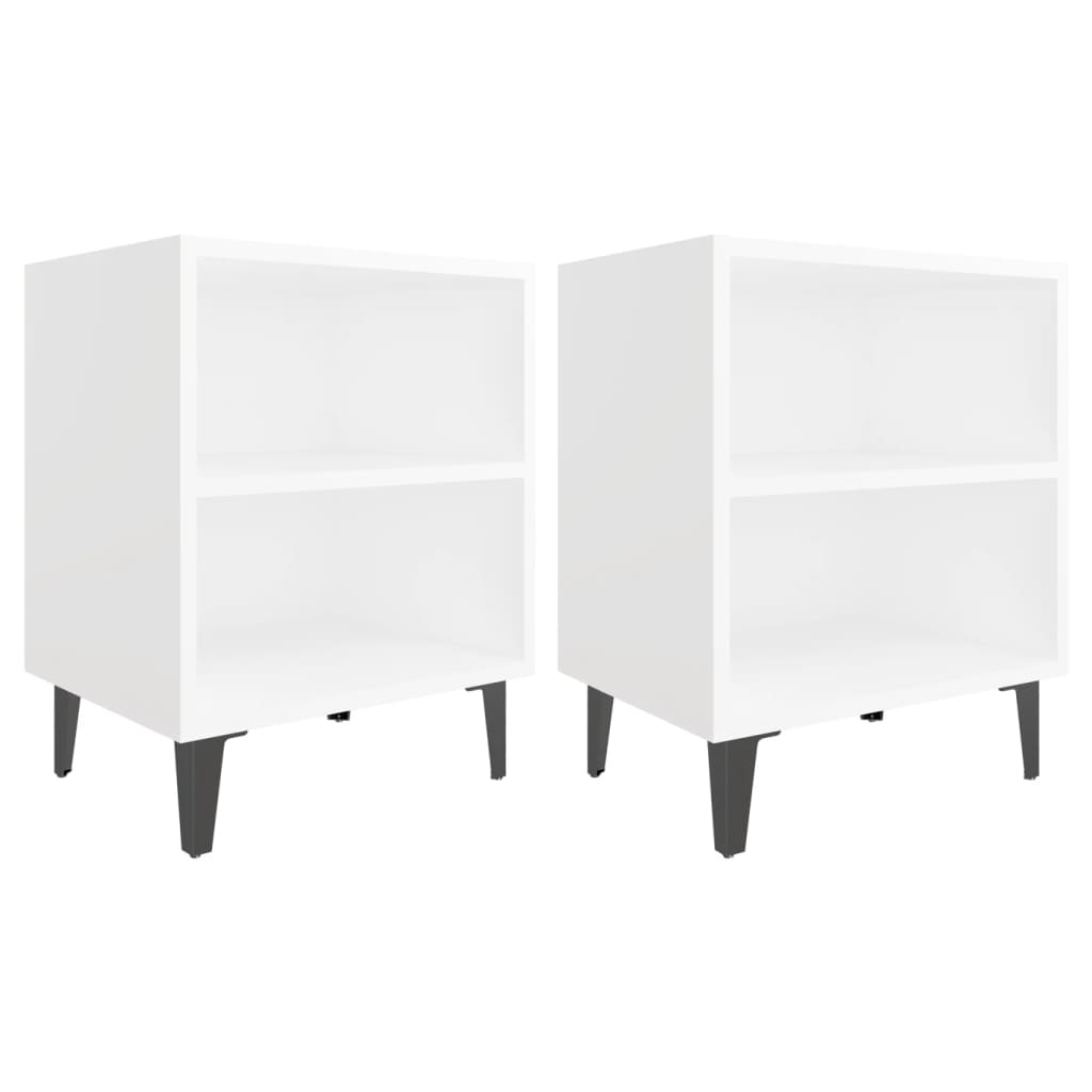 sengeborde 2 stk. med metalben 40x30x50 cm hvid