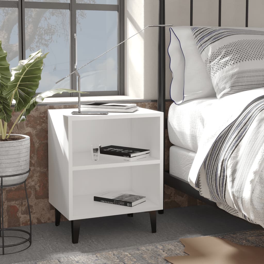 sengeborde 2 stk. med metalben 40x30x50 cm hvid