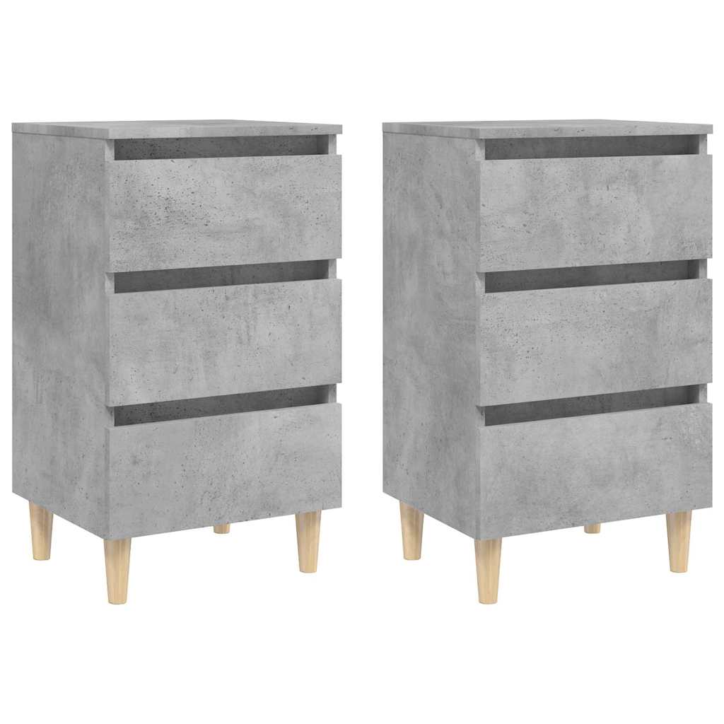 sengeskabe m. massive træben 2 stk. 40x35x69 cm betongrå