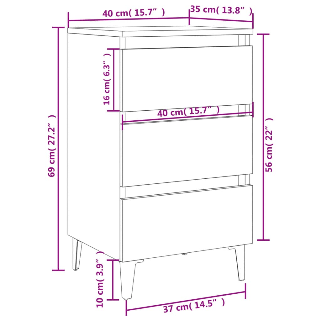 sengeskab m. metalben 40x35x69 cm sonoma-eg