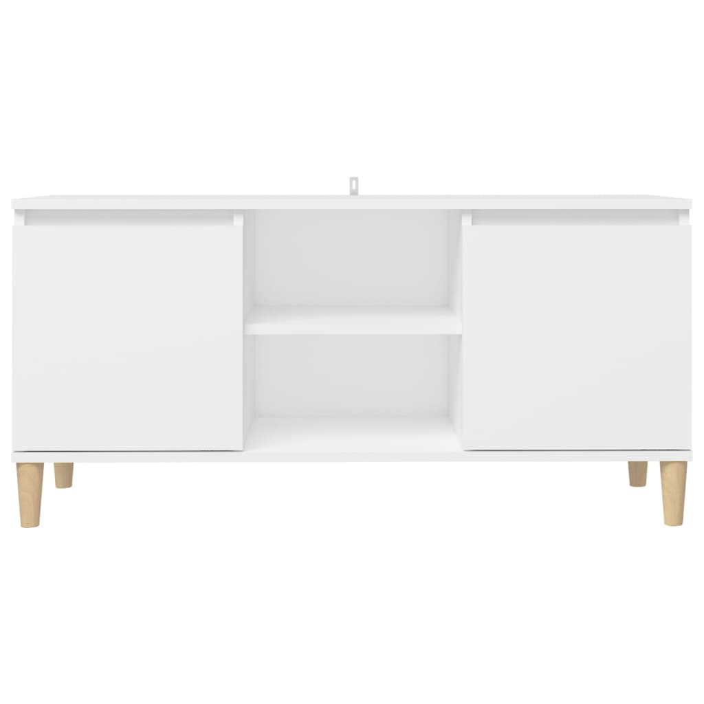 tv-bord med massive træben 103,5x35x50 cm hvid