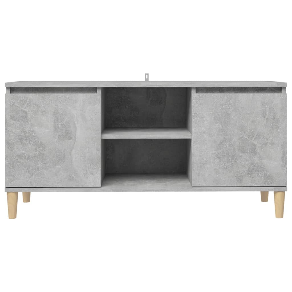 tv-bord med massive træben 103,5x35x50 cm betongrå