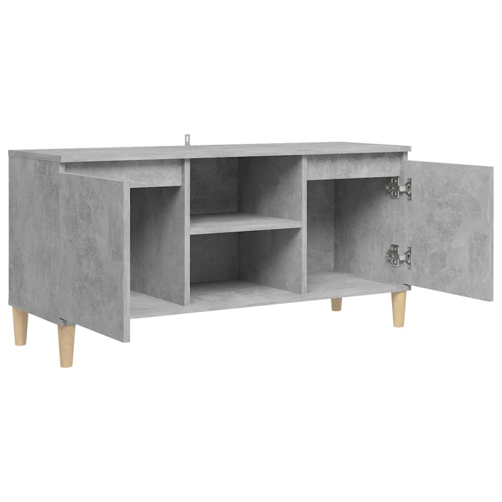 tv-bord med massive træben 103,5x35x50 cm betongrå