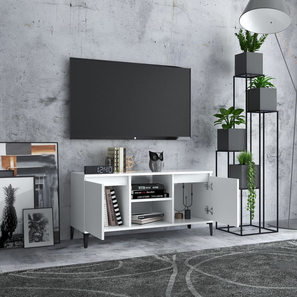 tv-skab med metalben 103,5x35x50 cm hvid