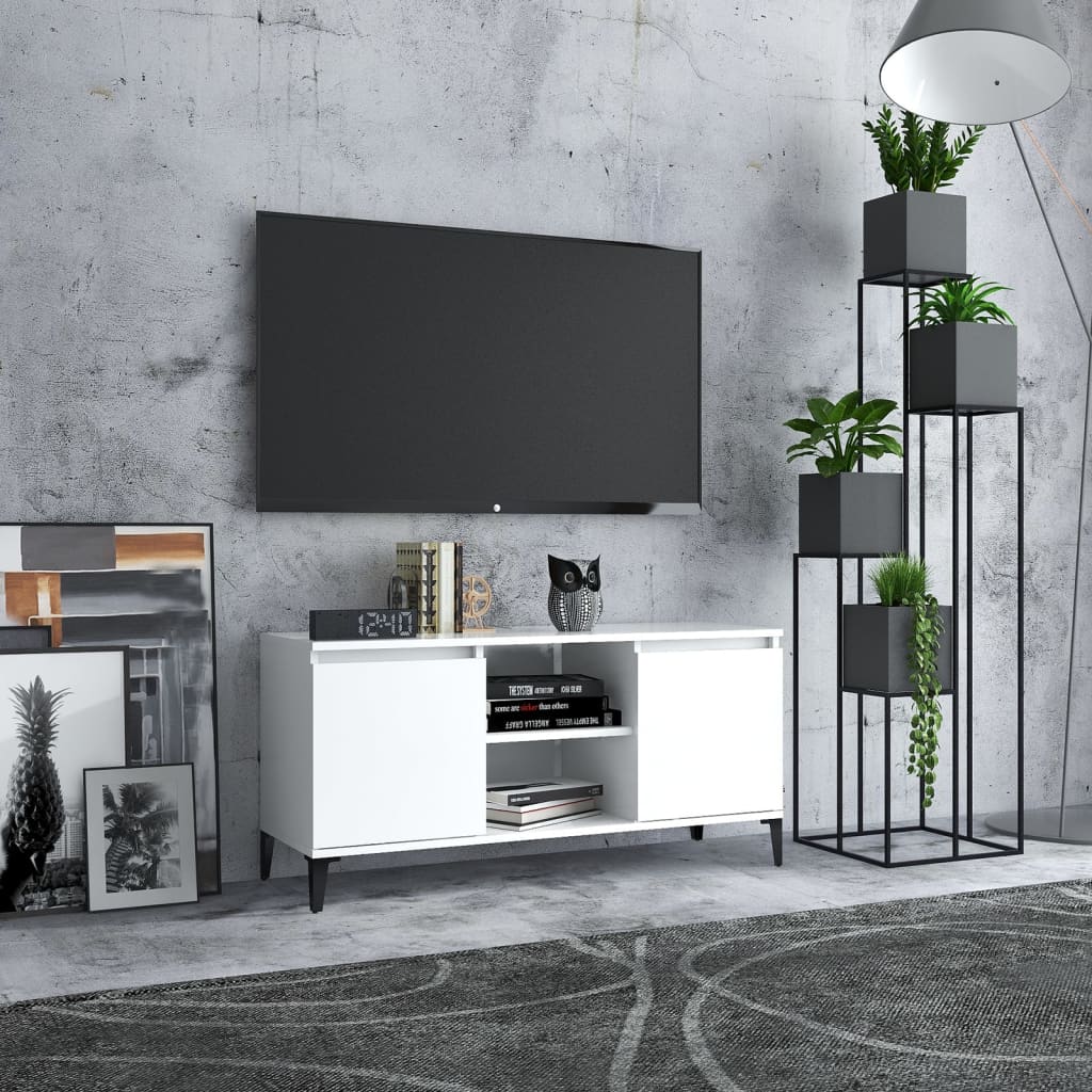 tv-skab med metalben 103,5x35x50 cm hvid