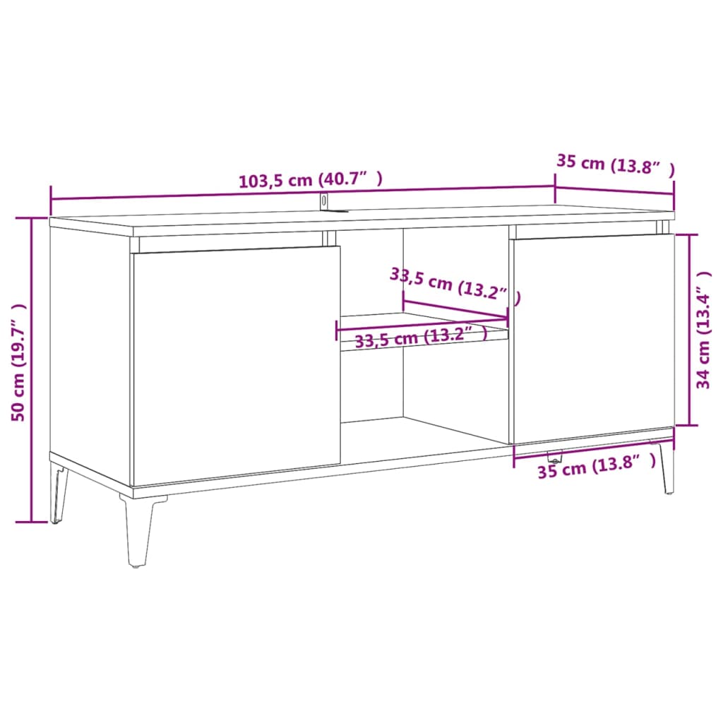 tv-skab med metalben 103,5x35x50 cm sonoma-eg