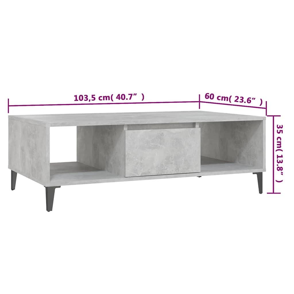 sofabord 103,5x60x35 cm konstrueret træ betongrå