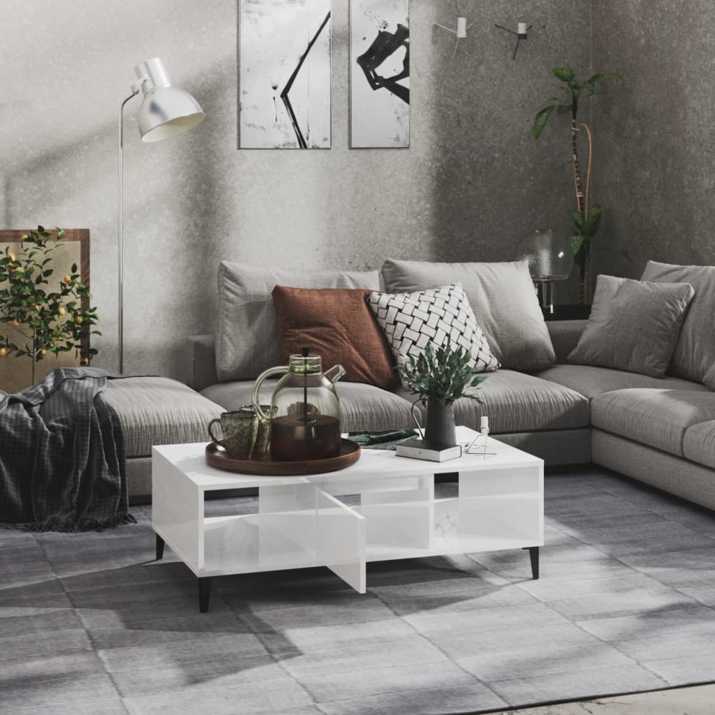 sofabord 103,5x60x35 cm konstrueret træ hvid højglans
