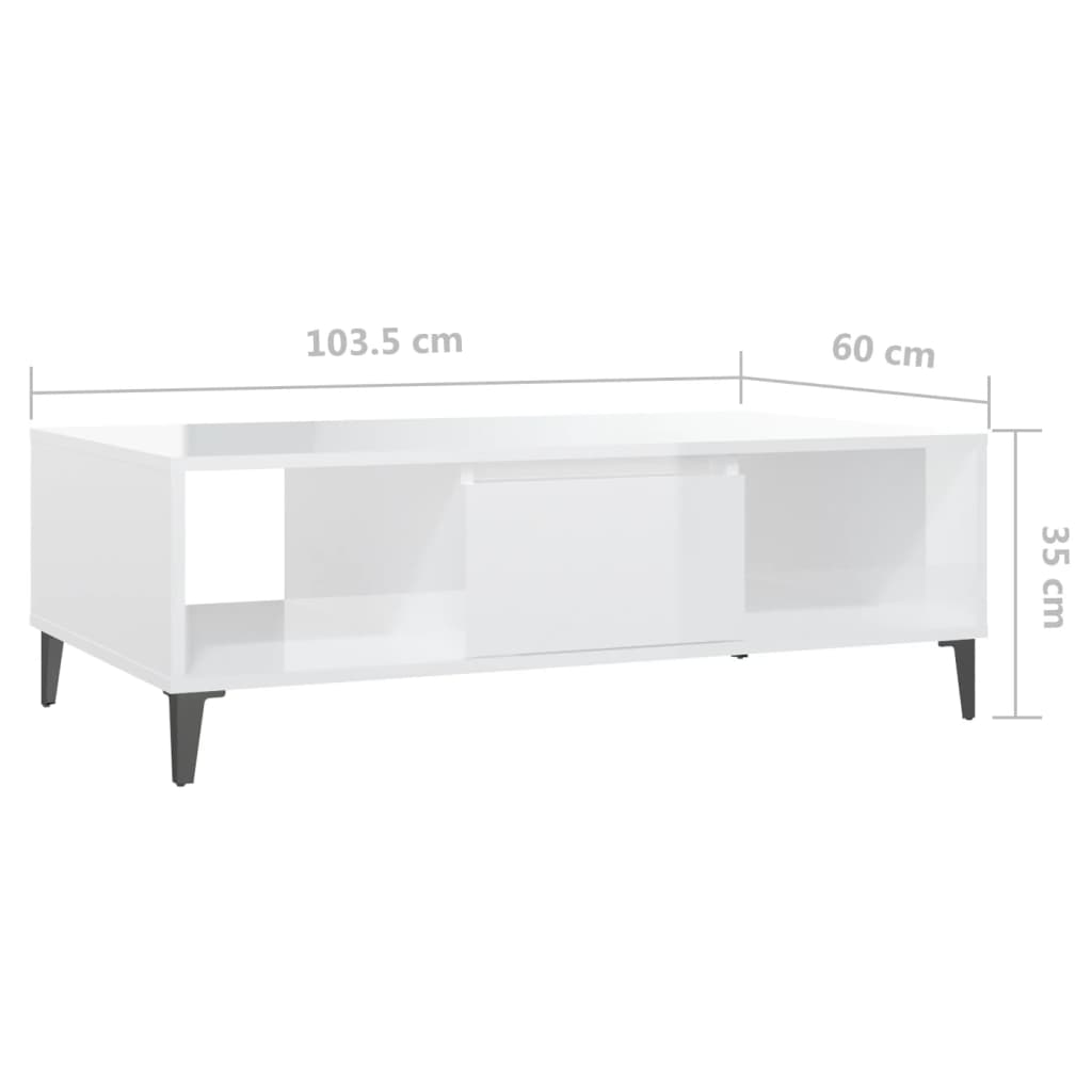 sofabord 103,5x60x35 cm konstrueret træ hvid højglans