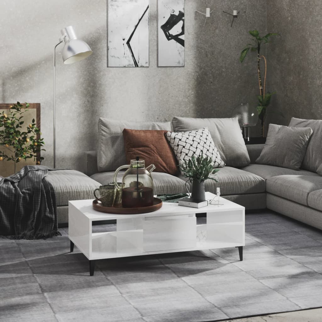 sofabord 103,5x60x35 cm konstrueret træ hvid højglans