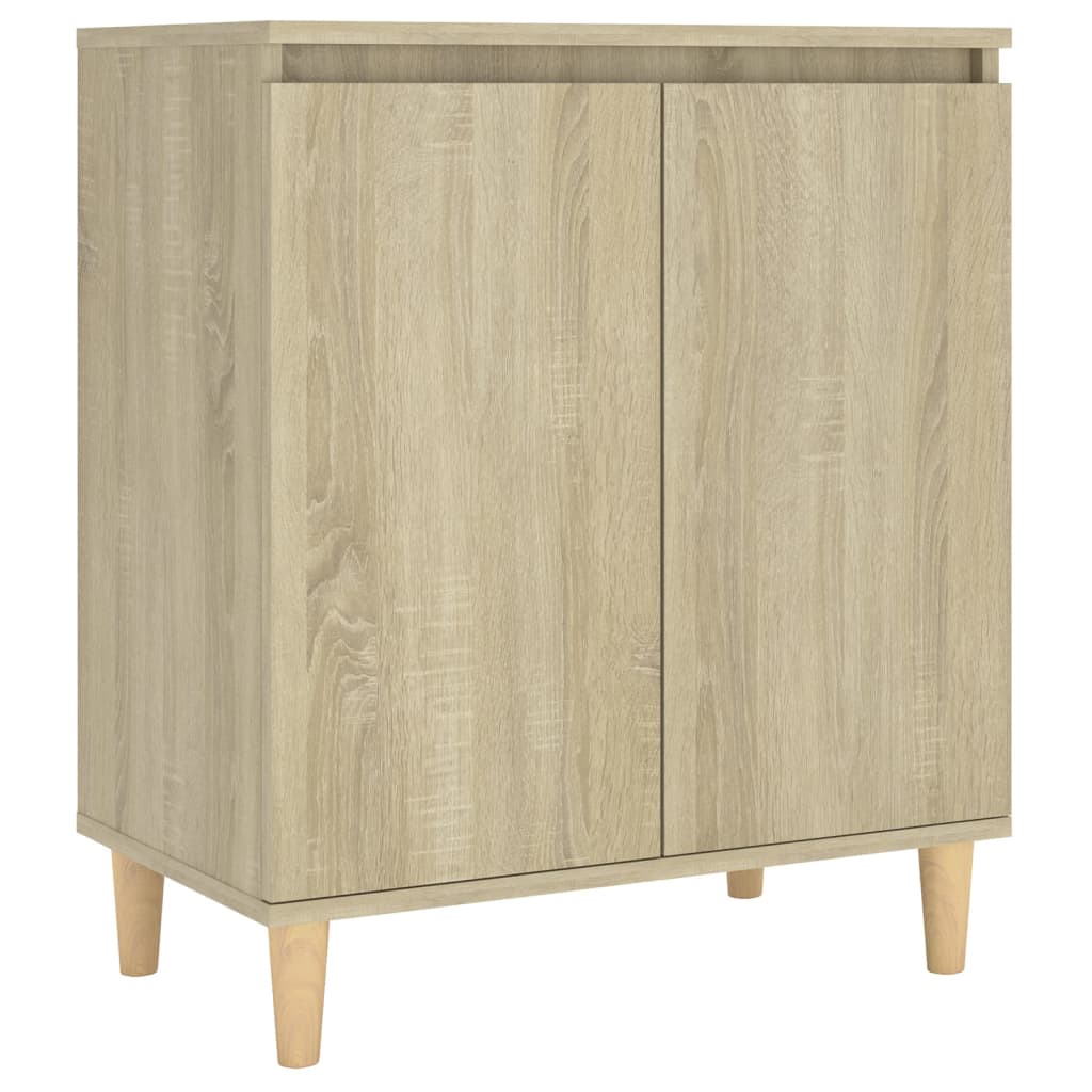 skænk med massive træben 60x35x70 cm konstrueret træ sonoma-eg