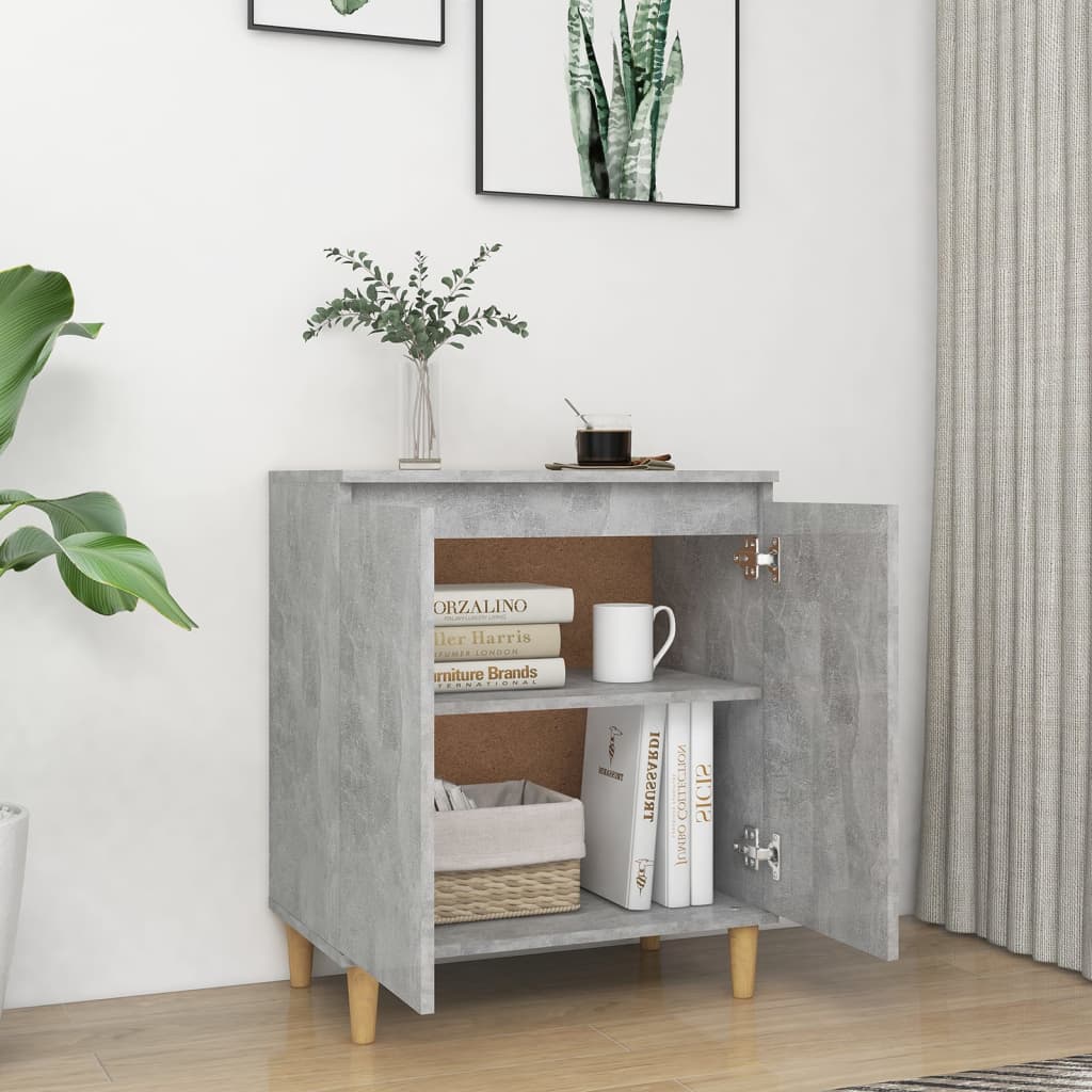 skænk med massive træben 60x35x70 cm konstrueret betongrå