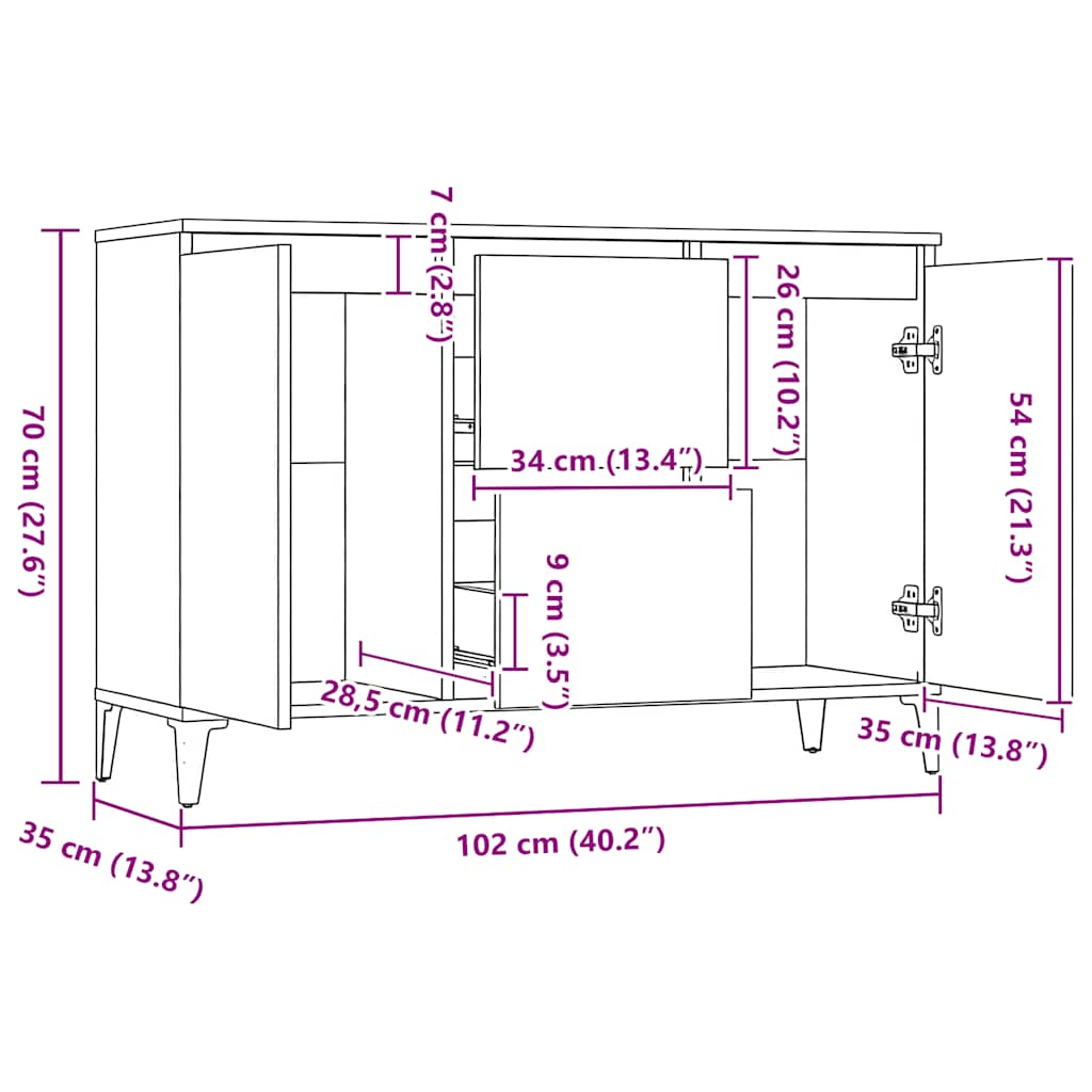 skænk 102x35x70 cm konstrueret træ sonoma-eg