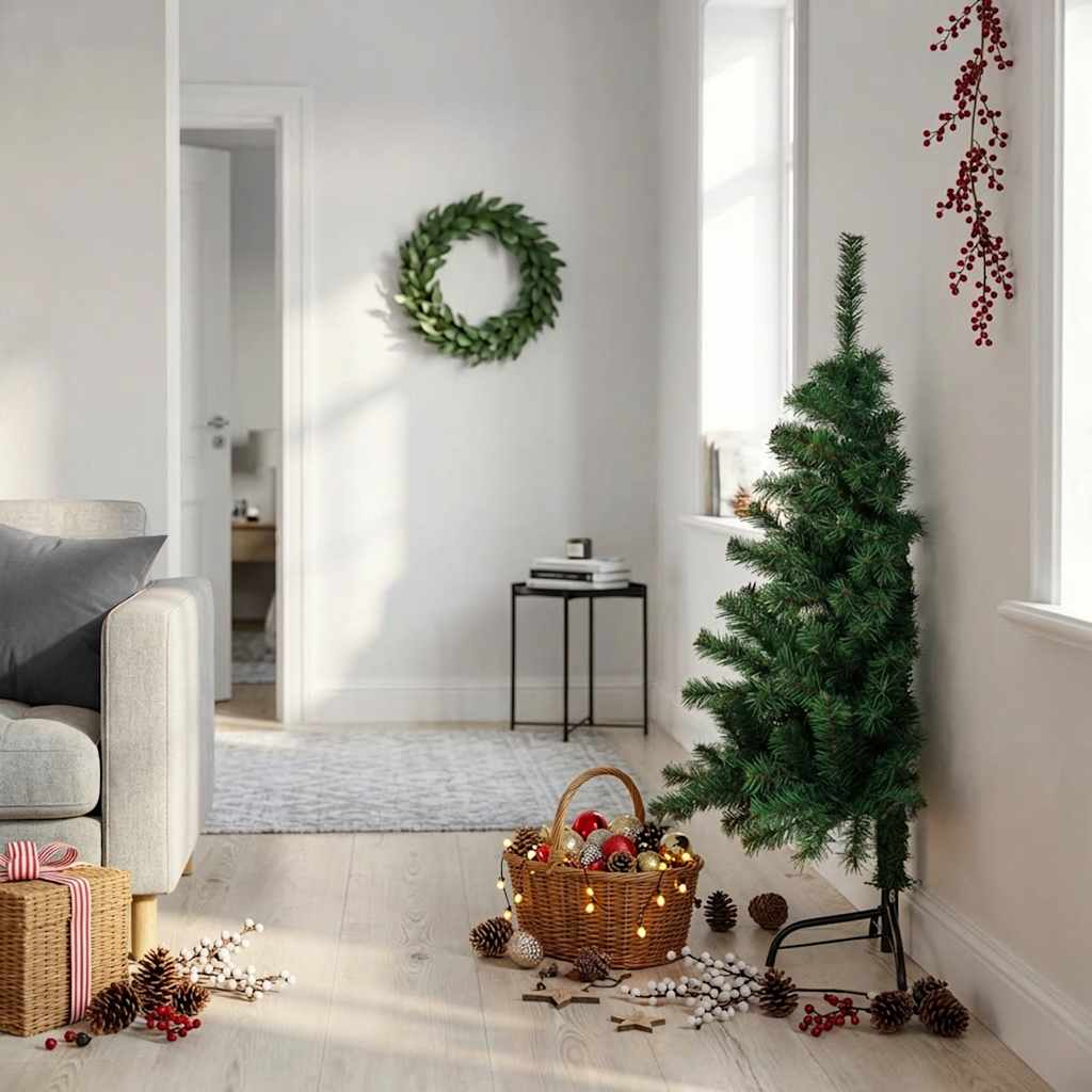 kunstigt halvt juletræ med juletræsfod 120 cm PVC grøn