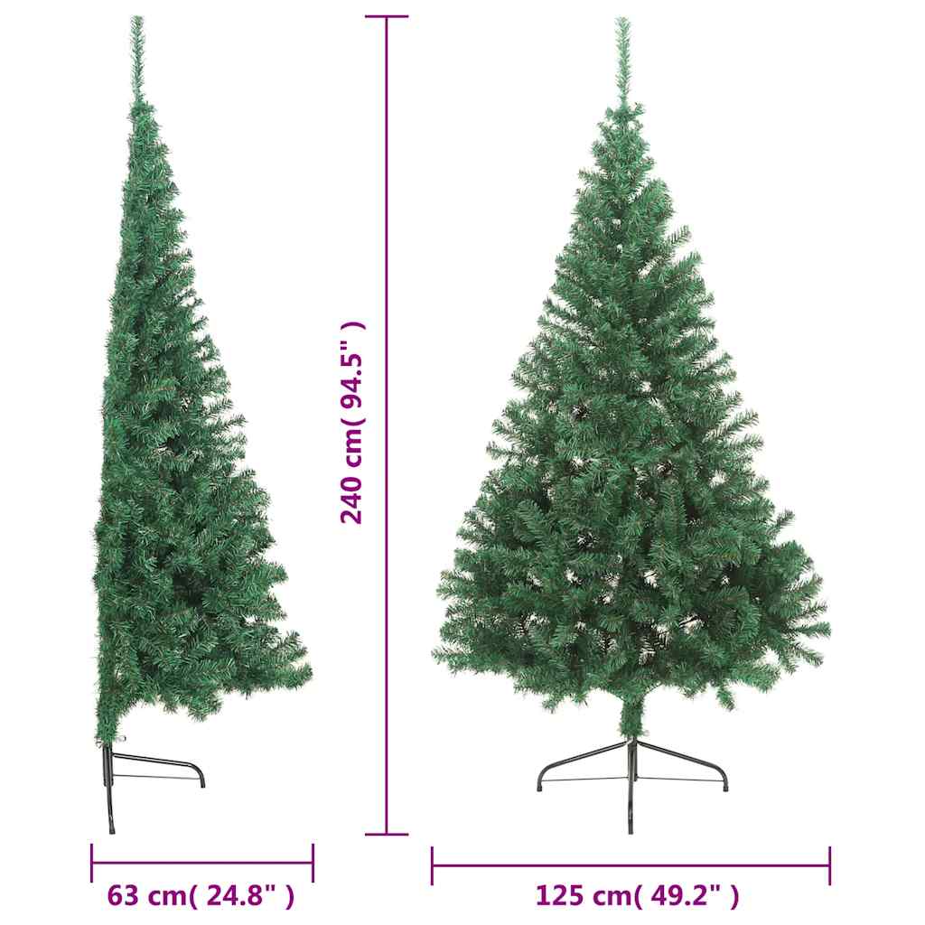 kunstigt halvt juletræ med juletræsfod 240 cm PVC grøn
