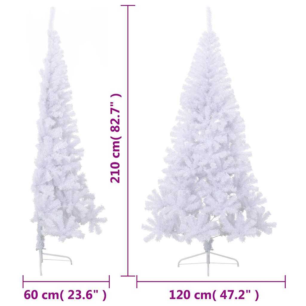 kunstigt halvt juletræ med juletræsfod 210 cm PVC hvid