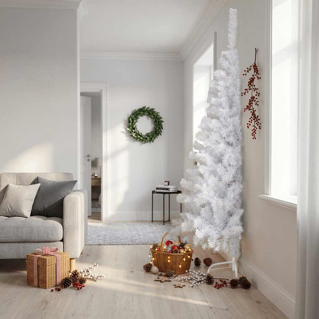 kunstigt halvt juletræ med juletræsfod 210 cm PVC hvid