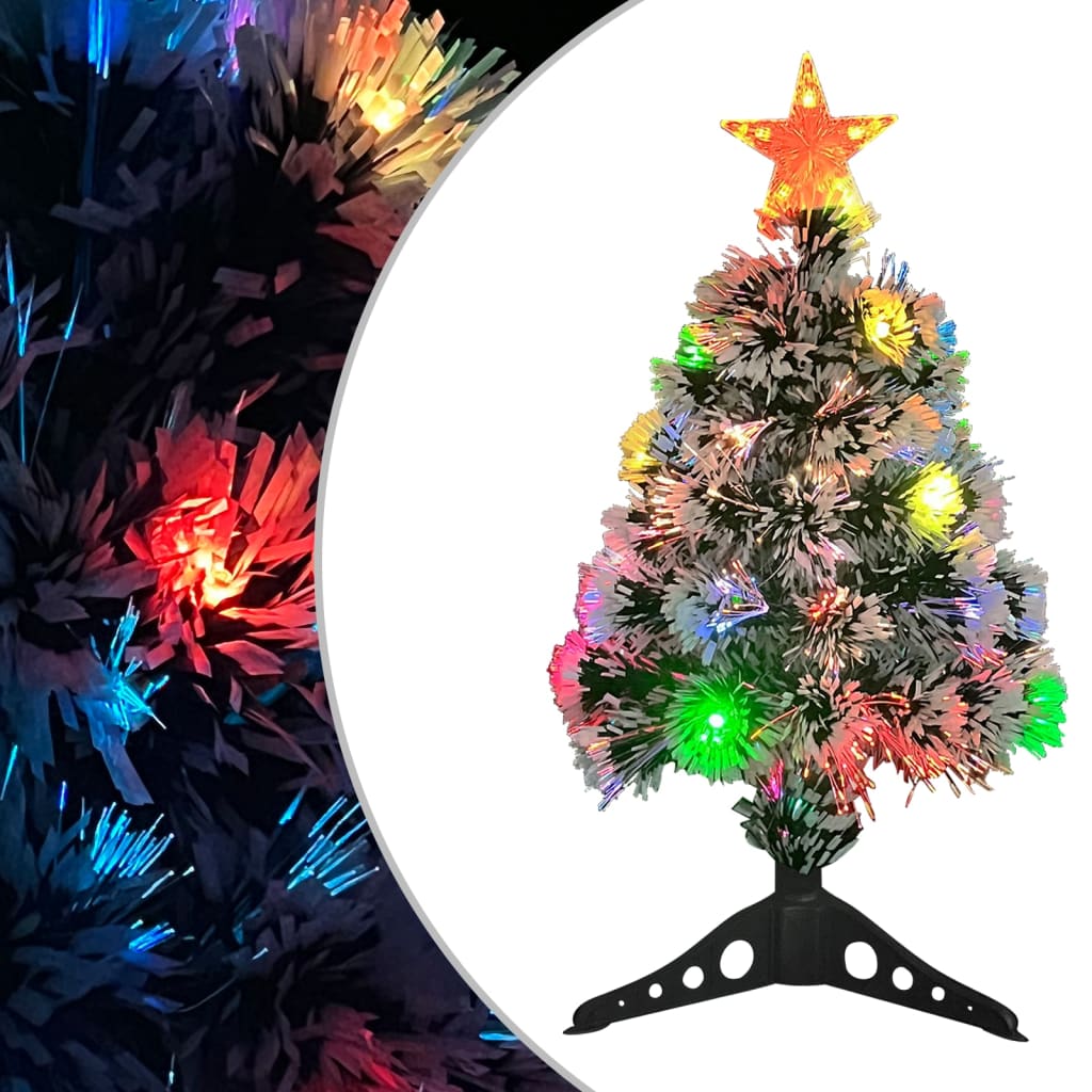 kunstigt juletræ med lys 64 cm fiberoptisk hvid og blå