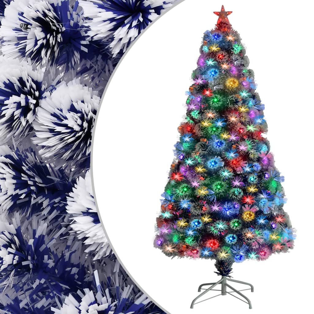 kunstigt juletræ med lys 120 cm fiberoptisk hvid og blå