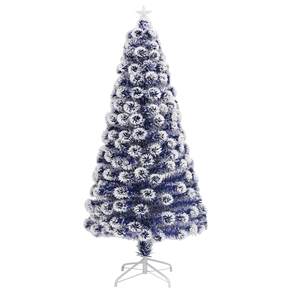 kunstigt juletræ med lys 120 cm fiberoptisk hvid og blå