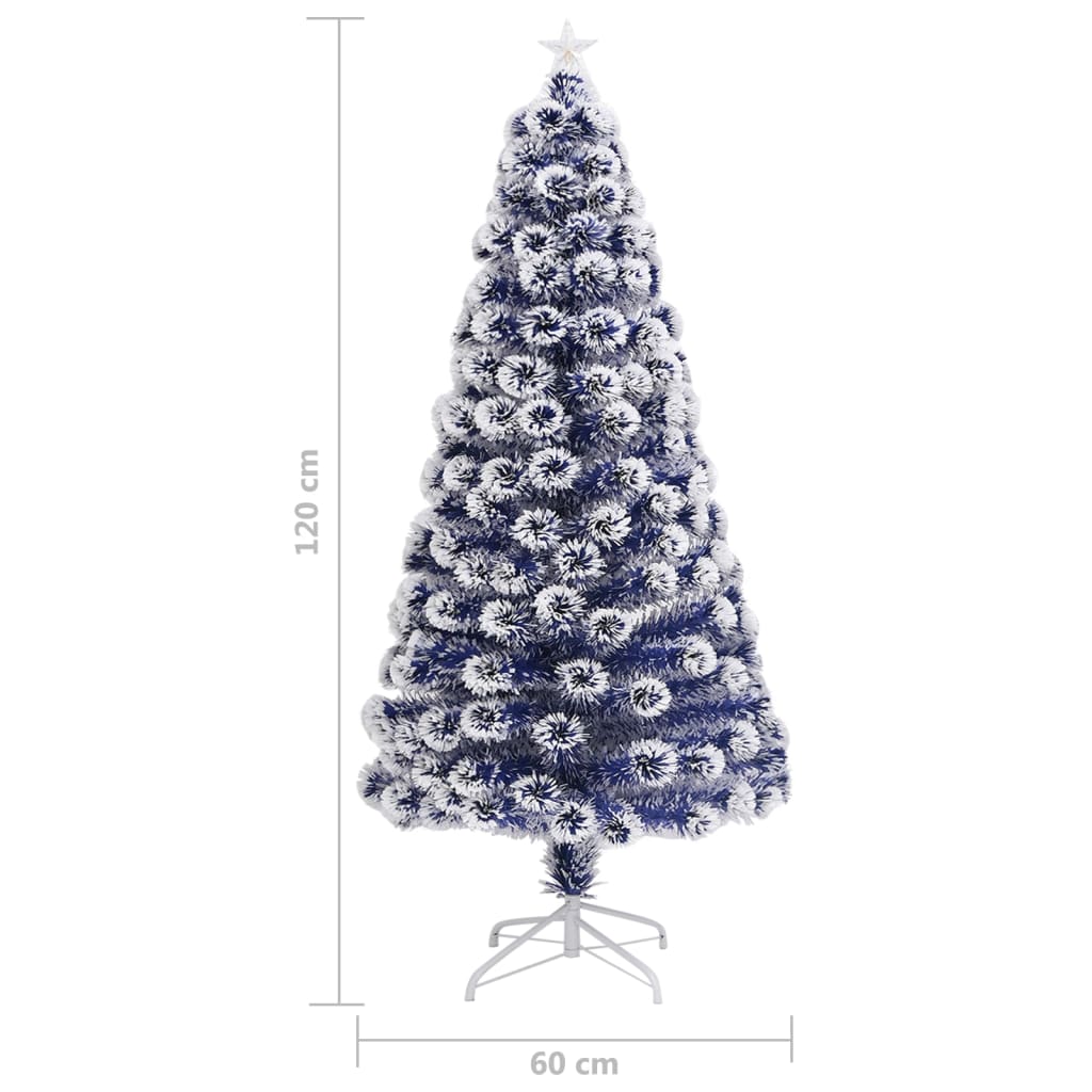 kunstigt juletræ med lys 120 cm fiberoptisk hvid og blå