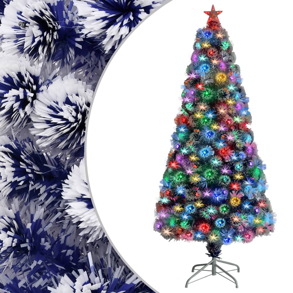 kunstigt juletræ med lys 150 cm fiberoptisk hvid og blå