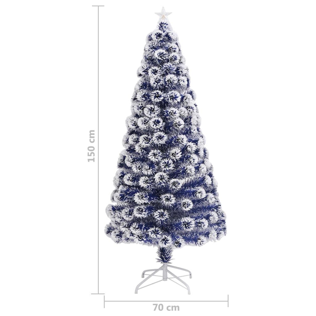 kunstigt juletræ med lys 150 cm fiberoptisk hvid og blå