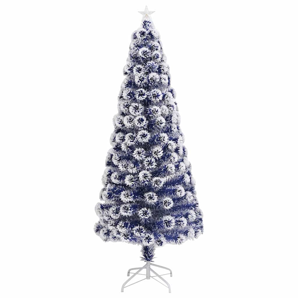 kunstigt juletræ med lys 180 cm fiberoptisk hvid og blå