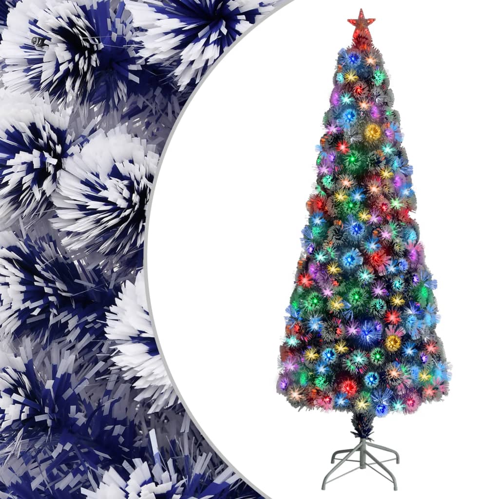 kunstigt juletræ med lys 240 cm fiberoptisk hvid og blå
