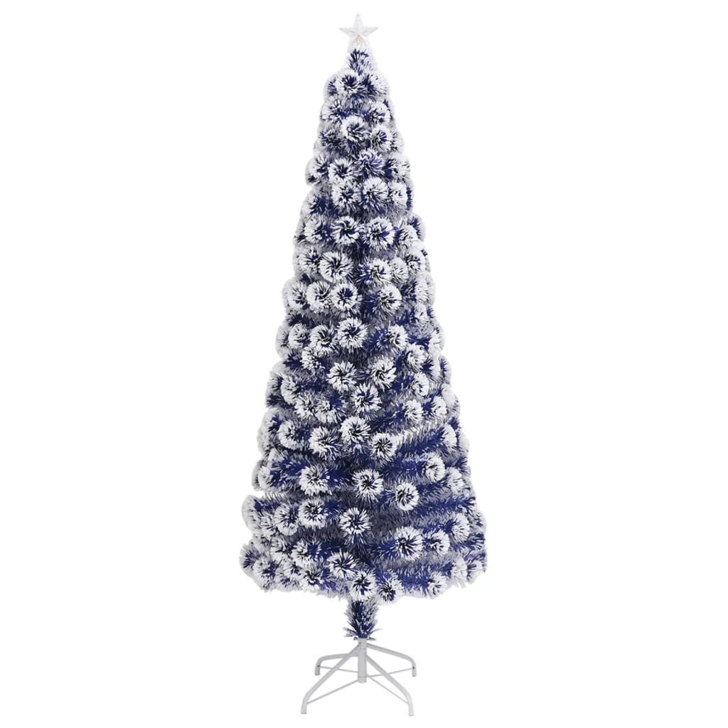 kunstigt juletræ med lys 240 cm fiberoptisk hvid og blå