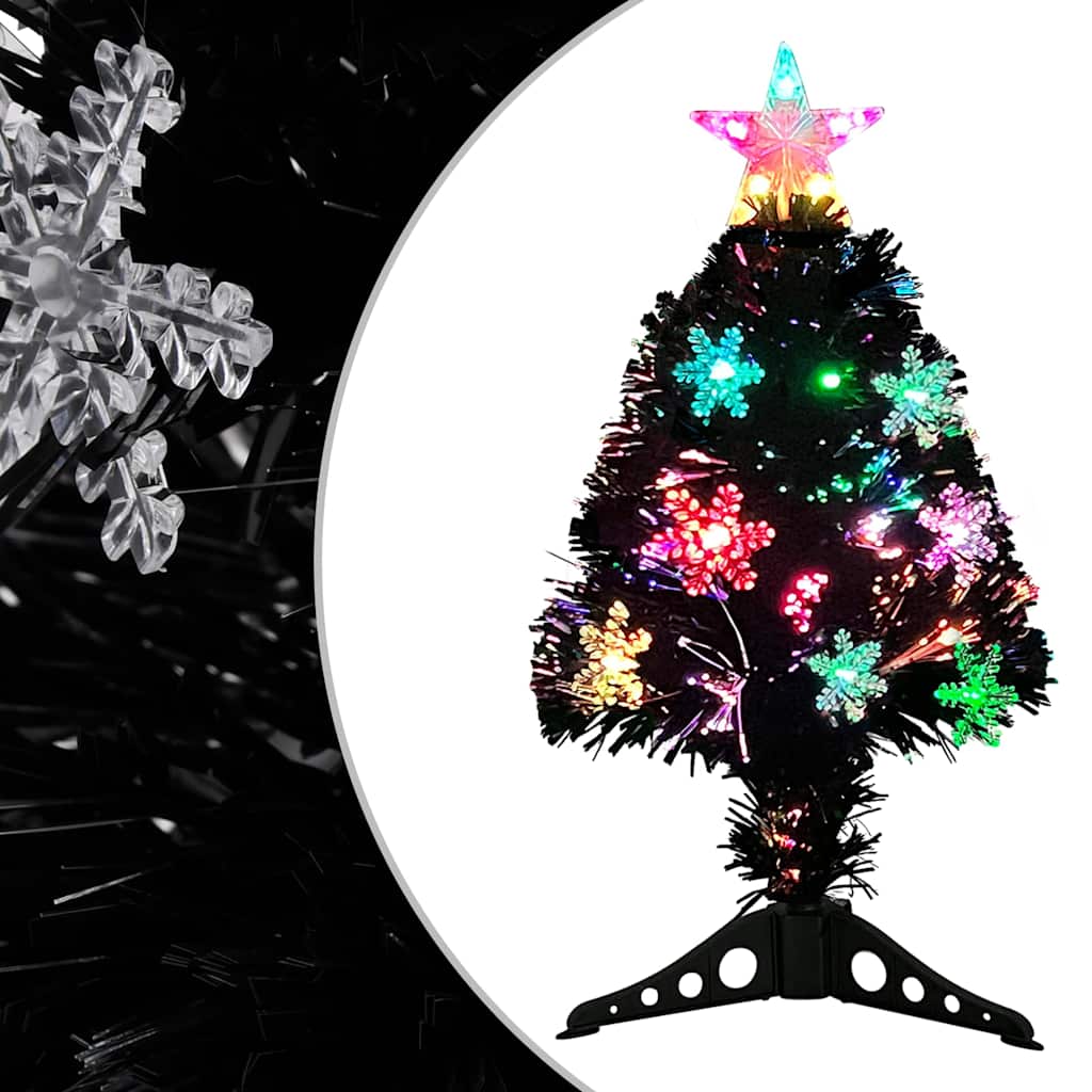 juletræ med LED-snefnug 64 cm fiberoptik sort